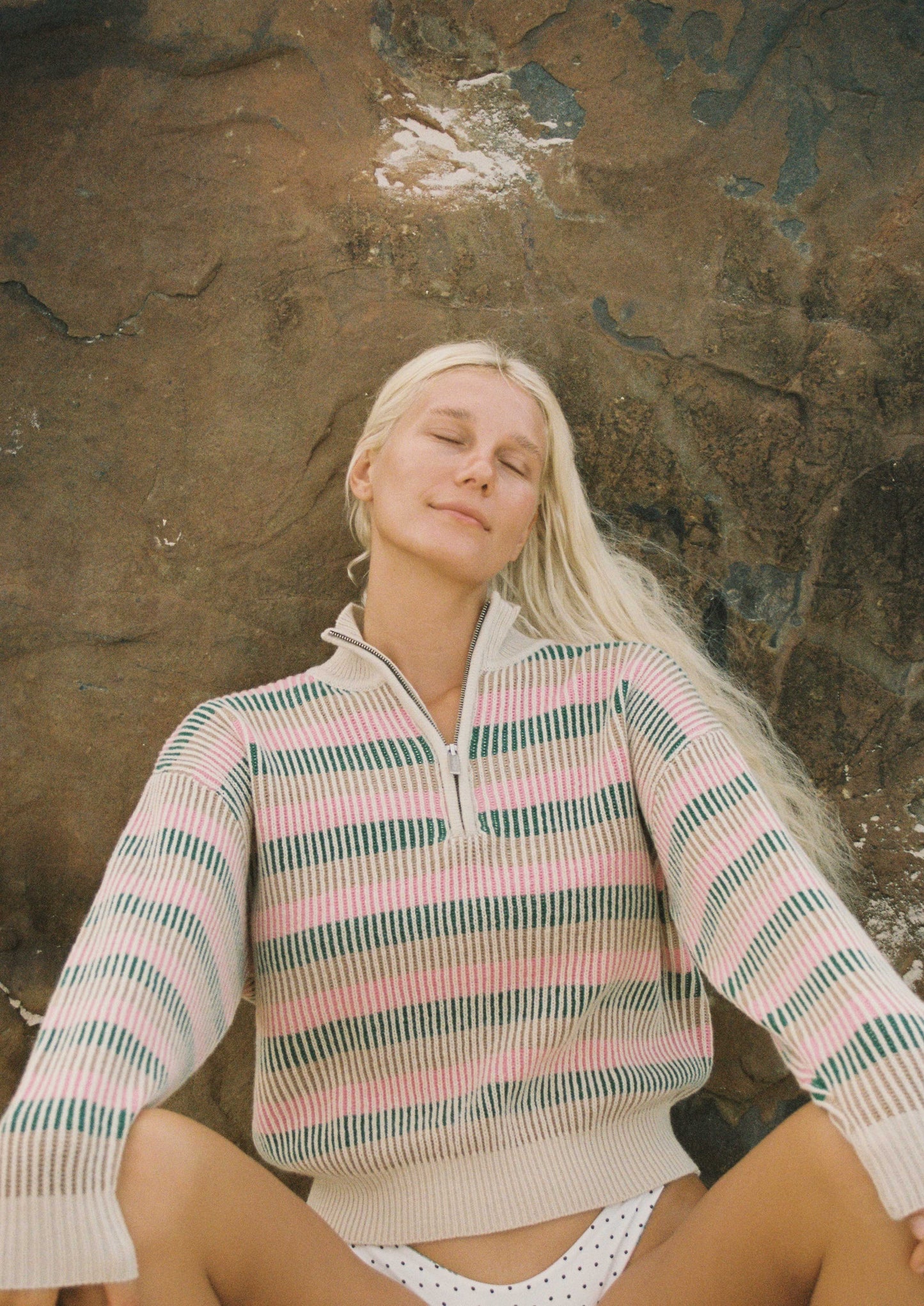 Estelle Quarter Zip Striped Knit - Guava