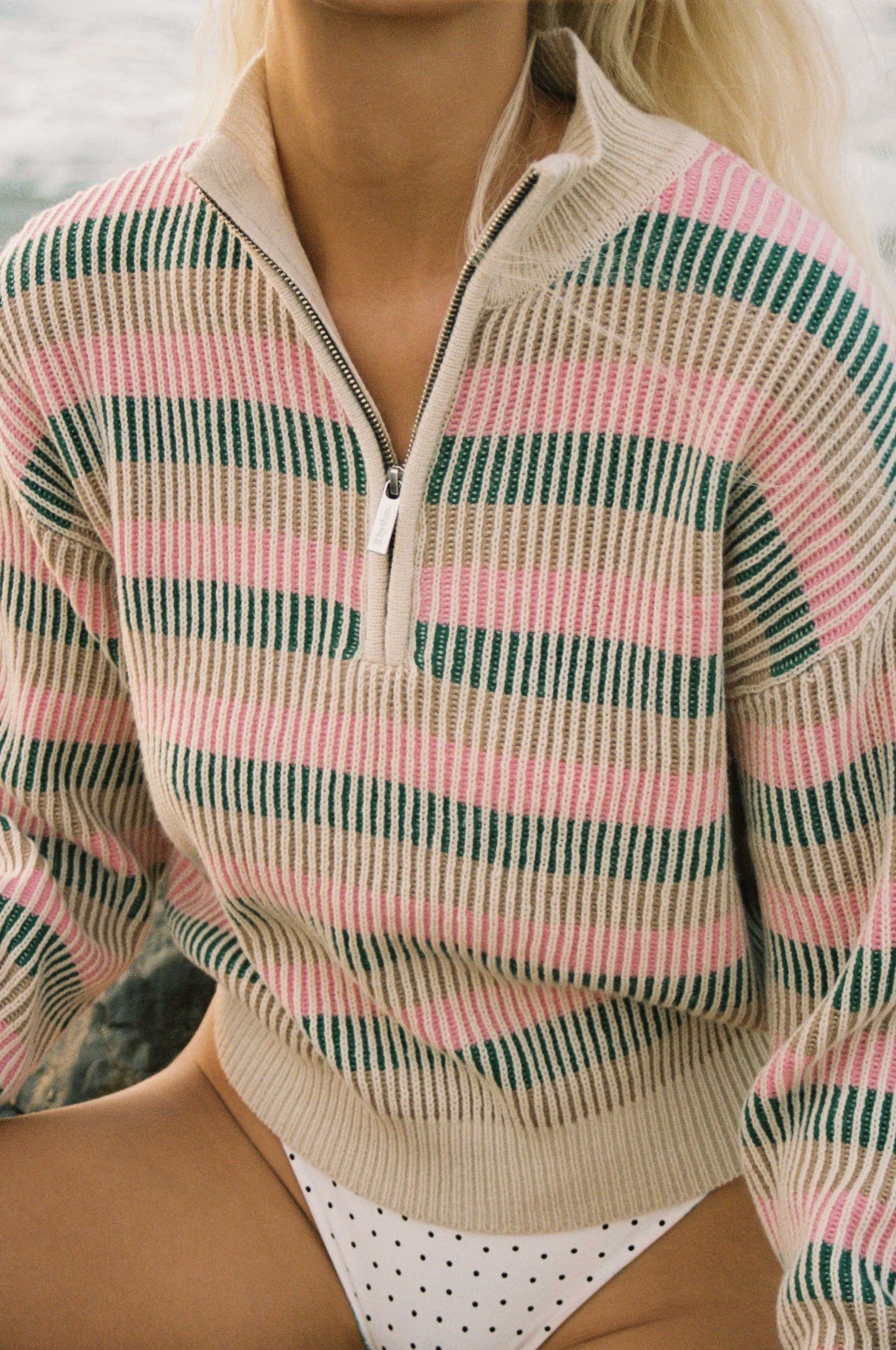 Estelle Quarter Zip Striped Knit - Guava