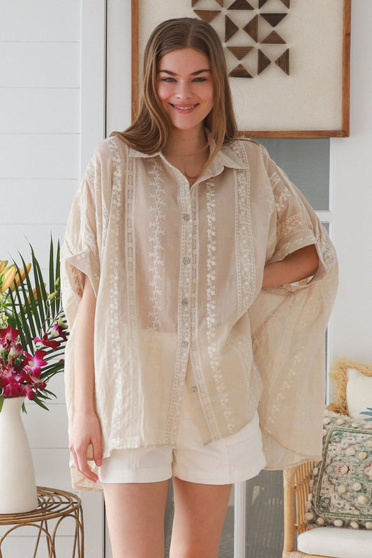 Etta Embroidered Shirt - Natural - Isabella The Label