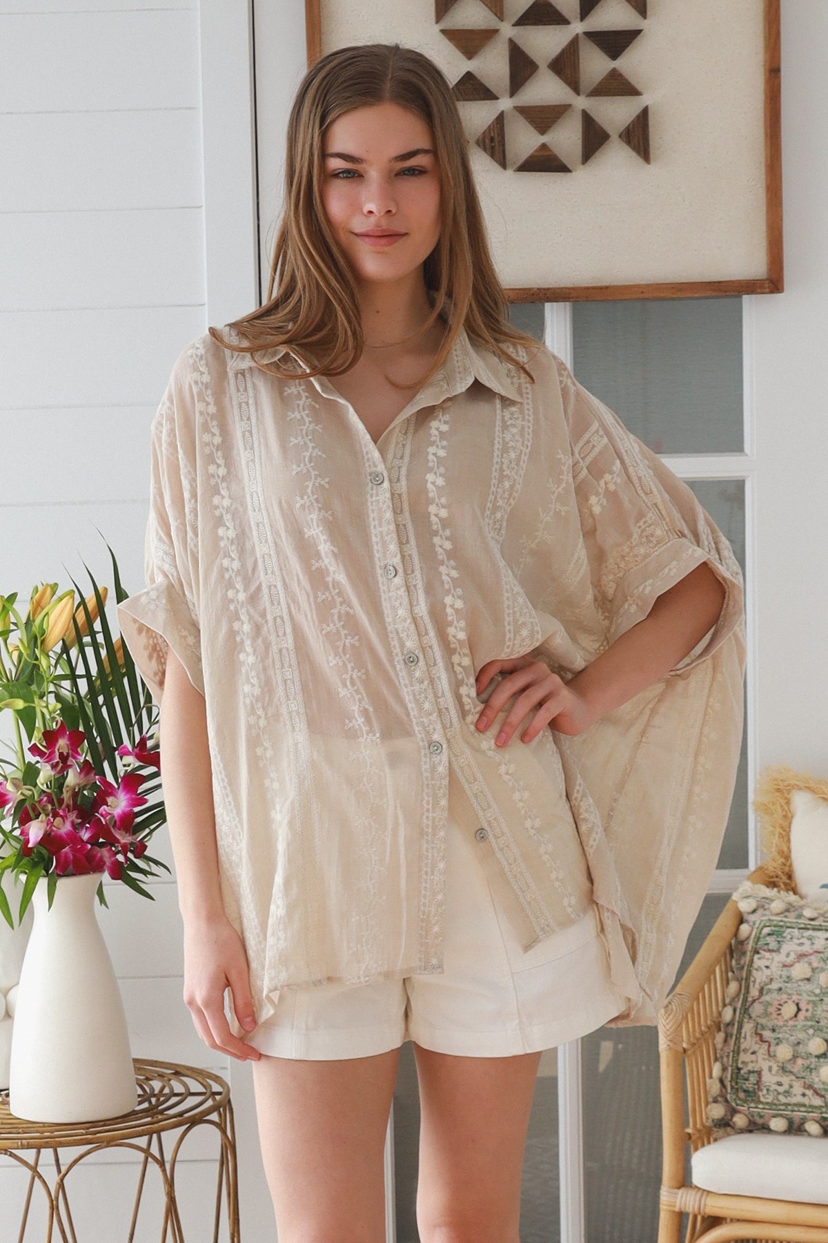 Etta Embroidered Shirt - Natural - Isabella The Label