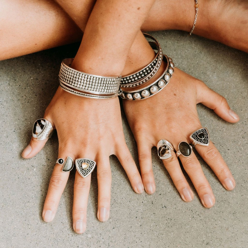 Celeste Gold Obsidian Ring - Silver