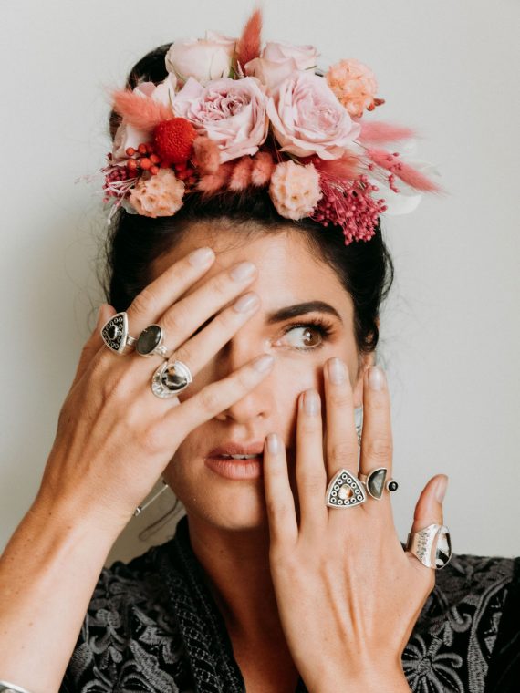 Celeste Gold Obsidian Ring - Silver