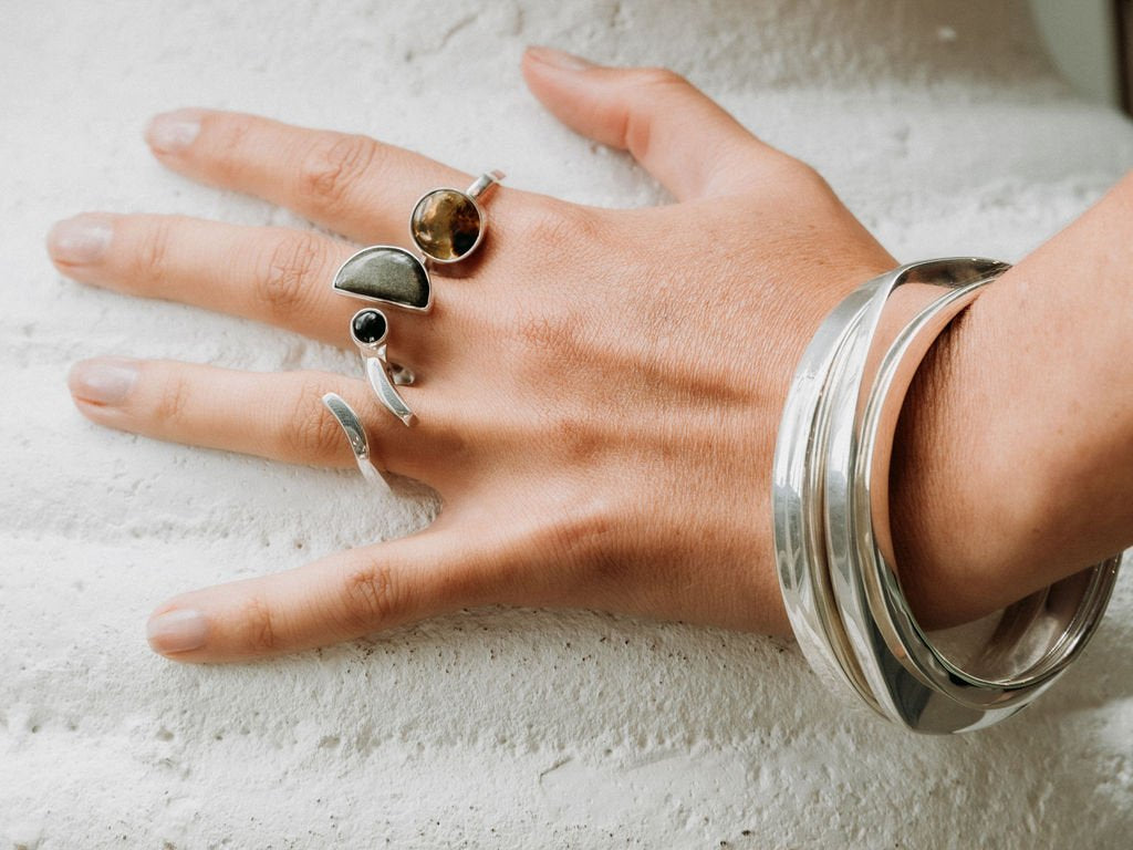 Celeste Gold Obsidian Ring - Silver