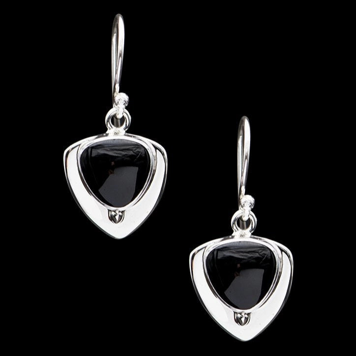 Shield Drop Earrings - Obsidian