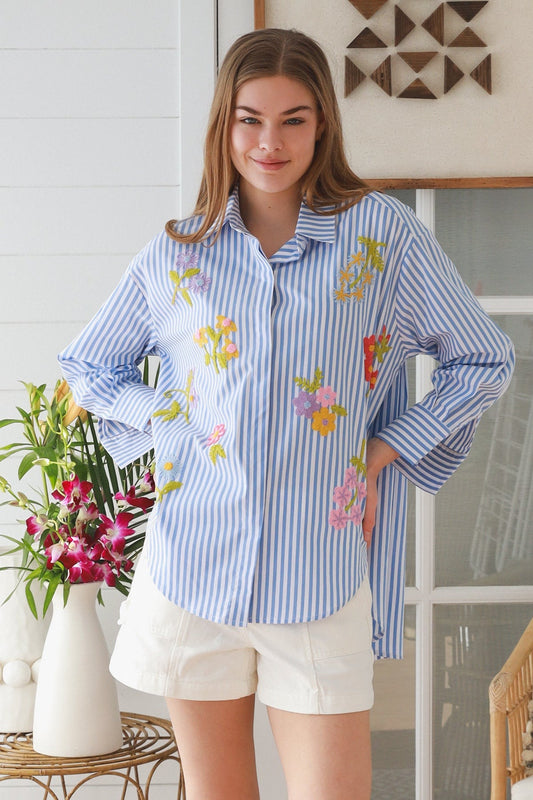 Poppy Stripe Shirt - Blue - Isabella The Label