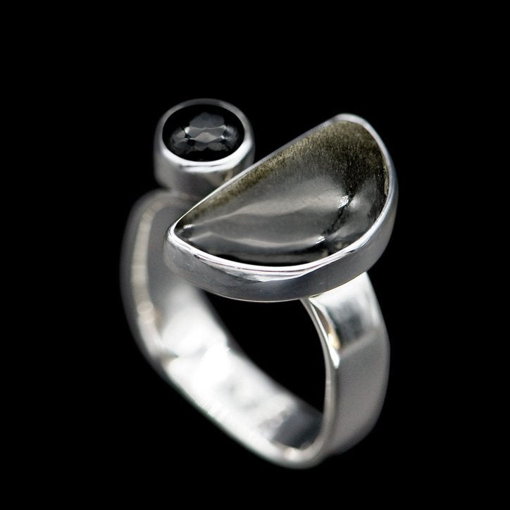 Celeste Gold Obsidian Ring - Silver