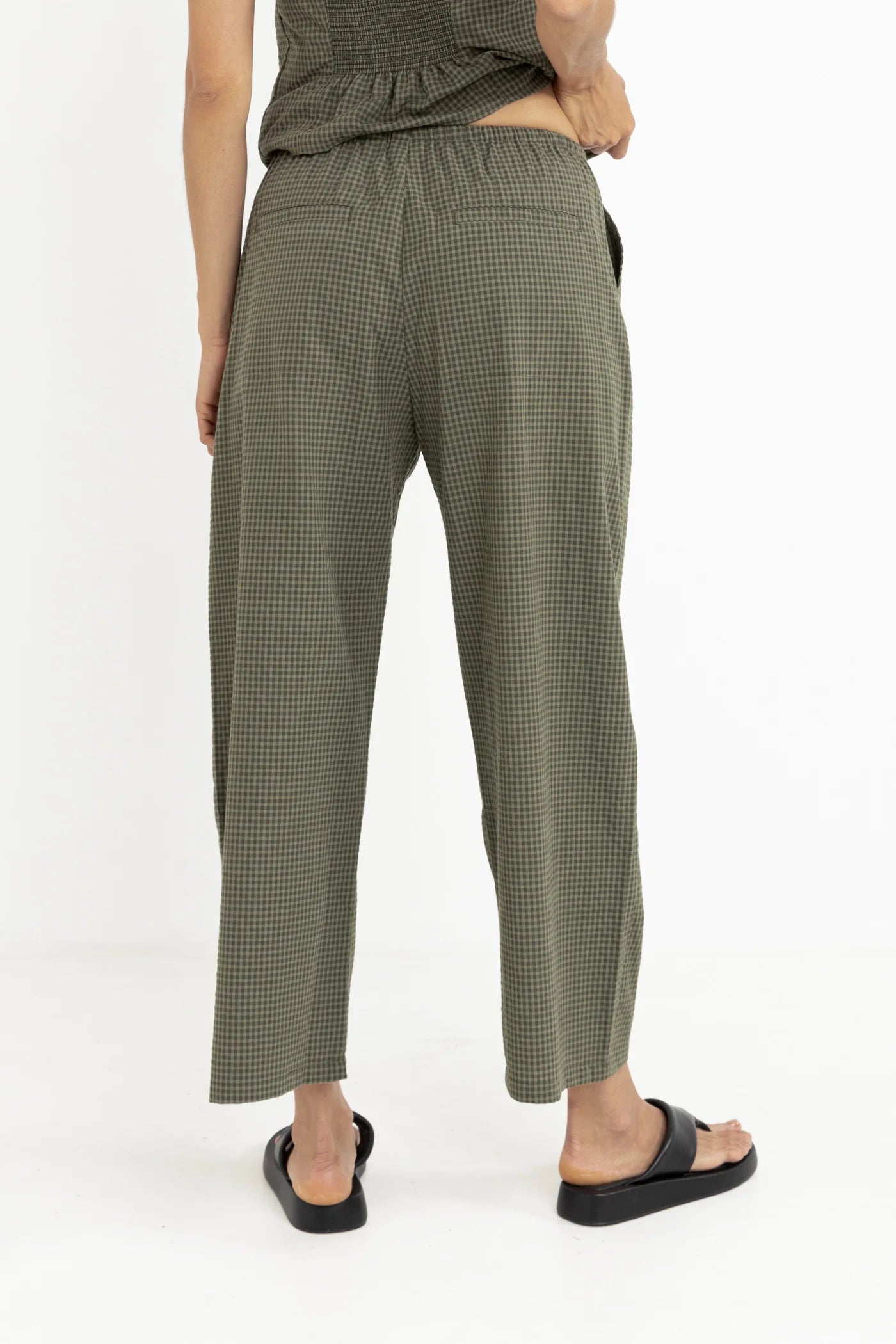 Louise Check Drawstring Pant - Olive