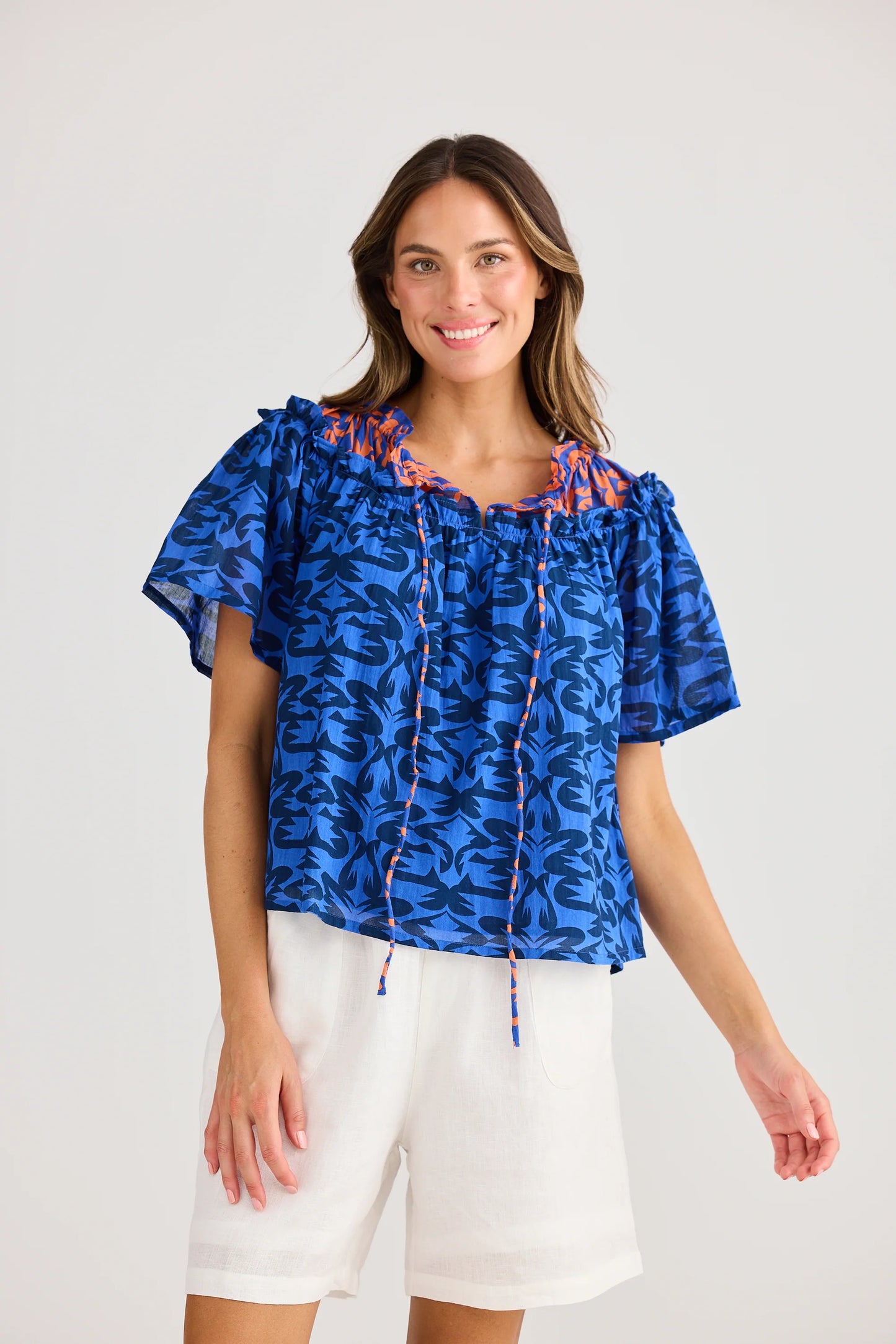 Soliel Top - Blue Mosaic Print