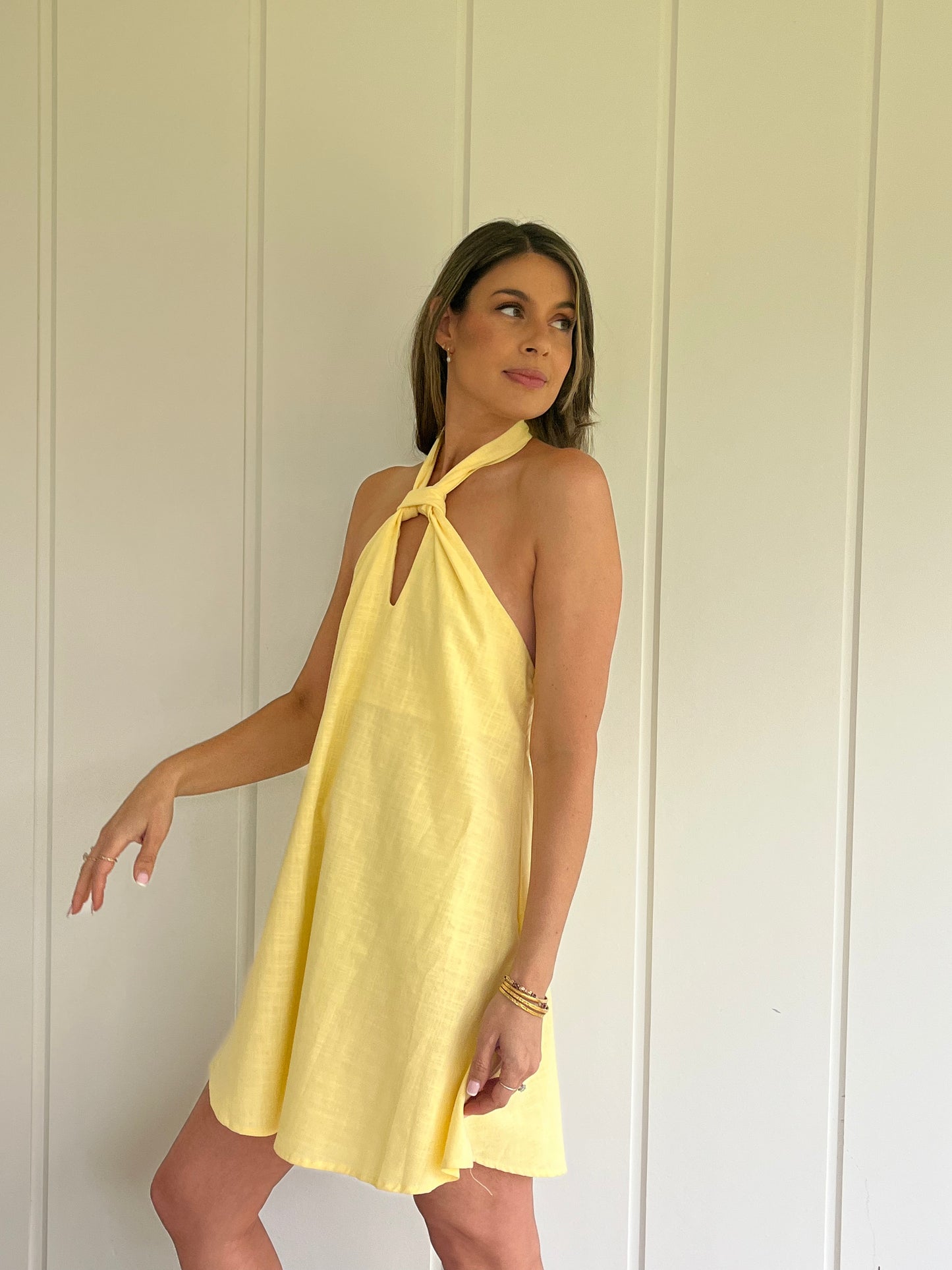 Lemon Halter Mini Dress - Lemon