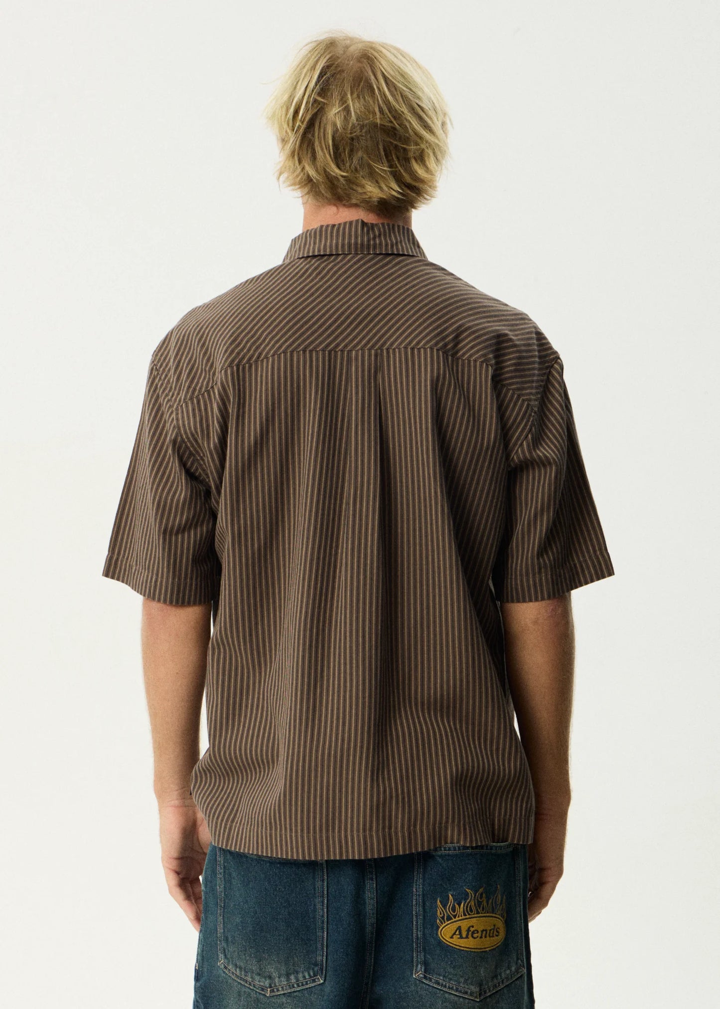 Cyrus Recycled Short Sleeve Shirt - Coffee Stripe