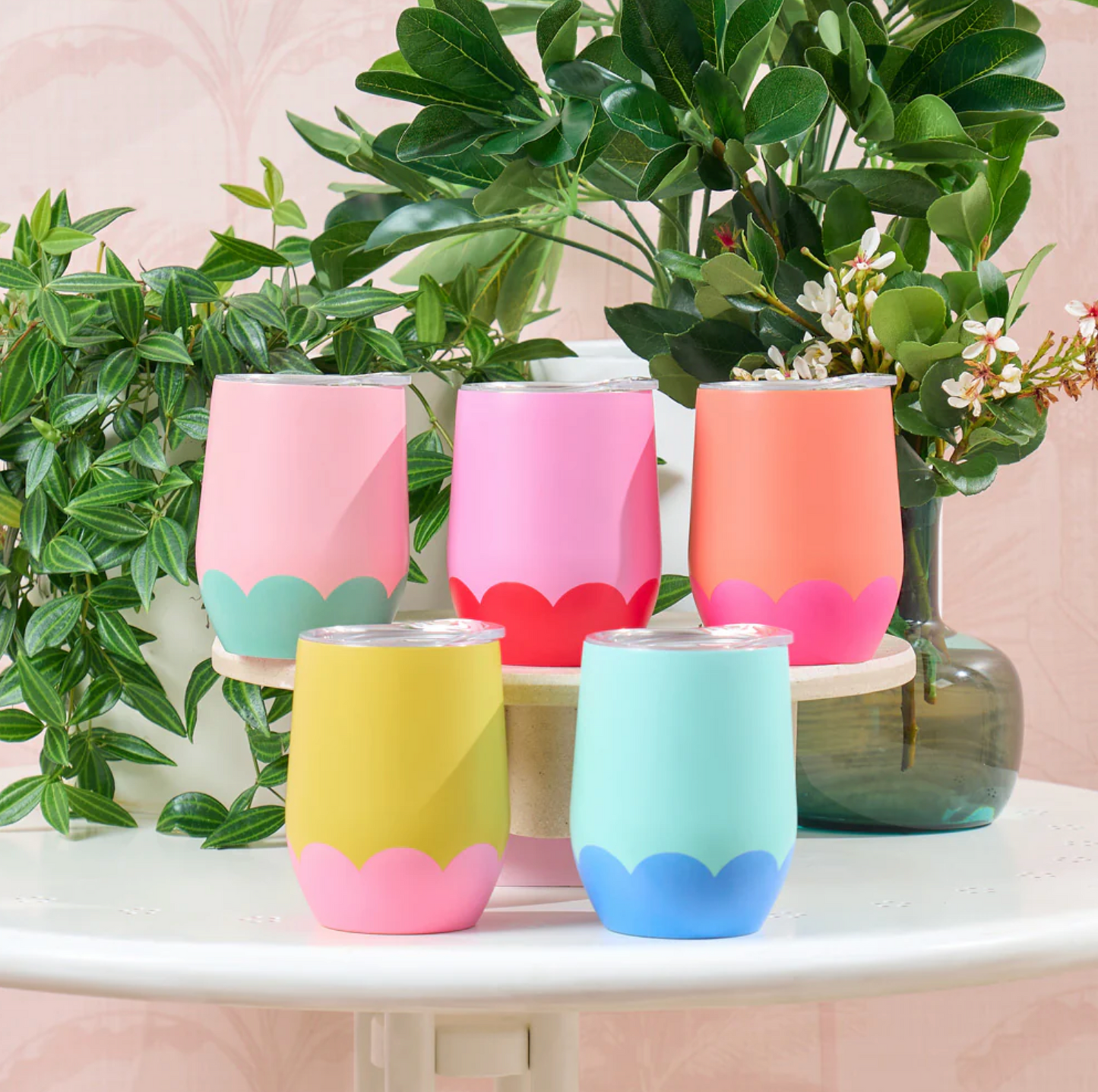 Wine Tumbler Stainless Wave - Pink Red