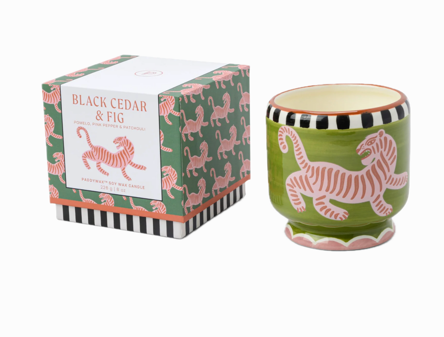 Adopo Tiger Ceramic Candle - Black Cedar and Fig 8oz