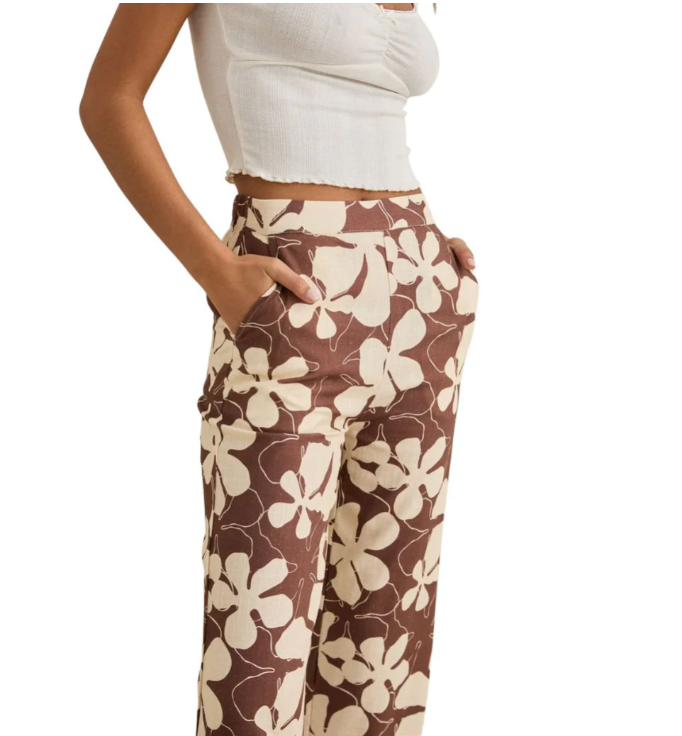 Melia Floral Wide Leg Pant - Chocolate
