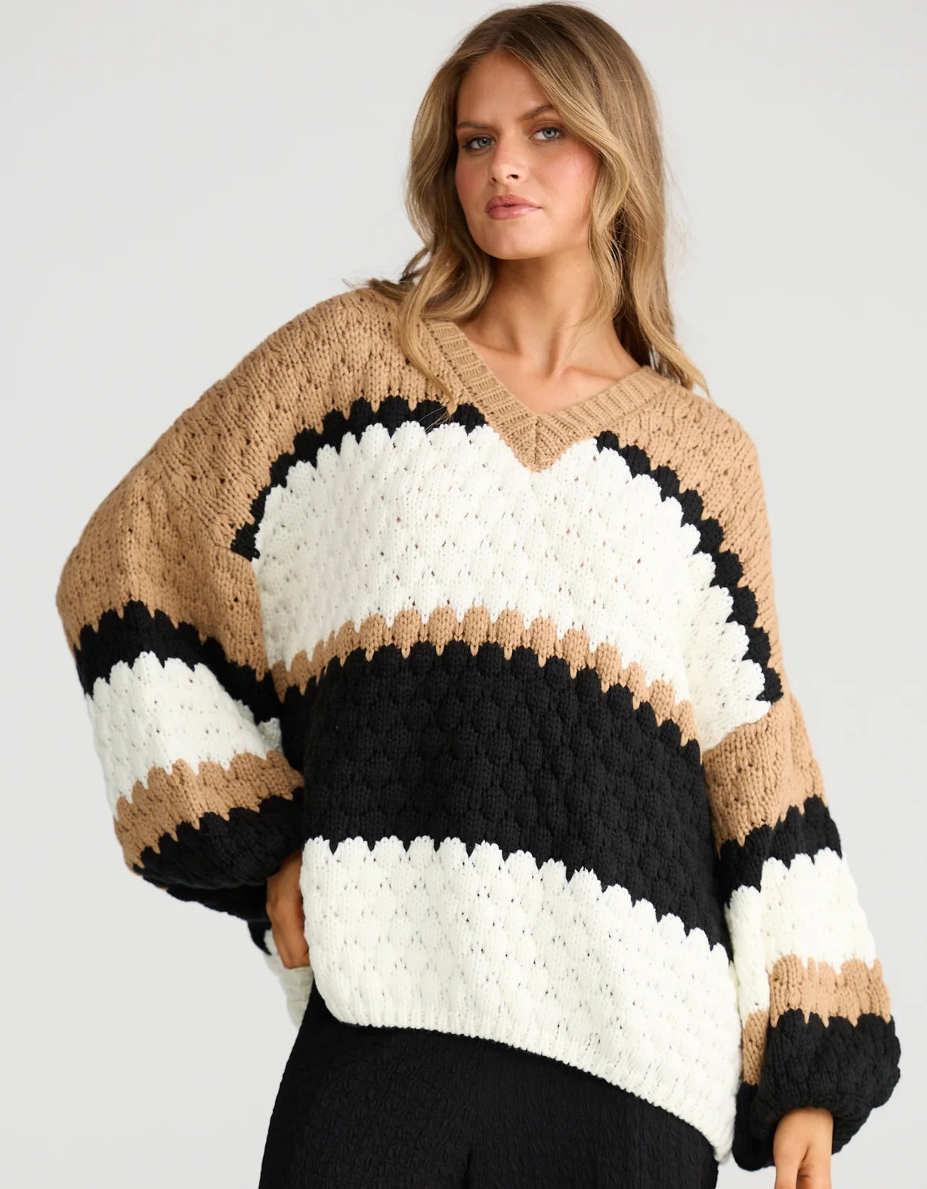 Airlie Knit - Black W Oat Stripe