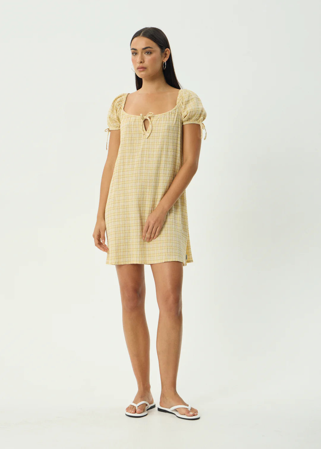 Sunday Hemp Seersucker Mini Dress - Lemon Check