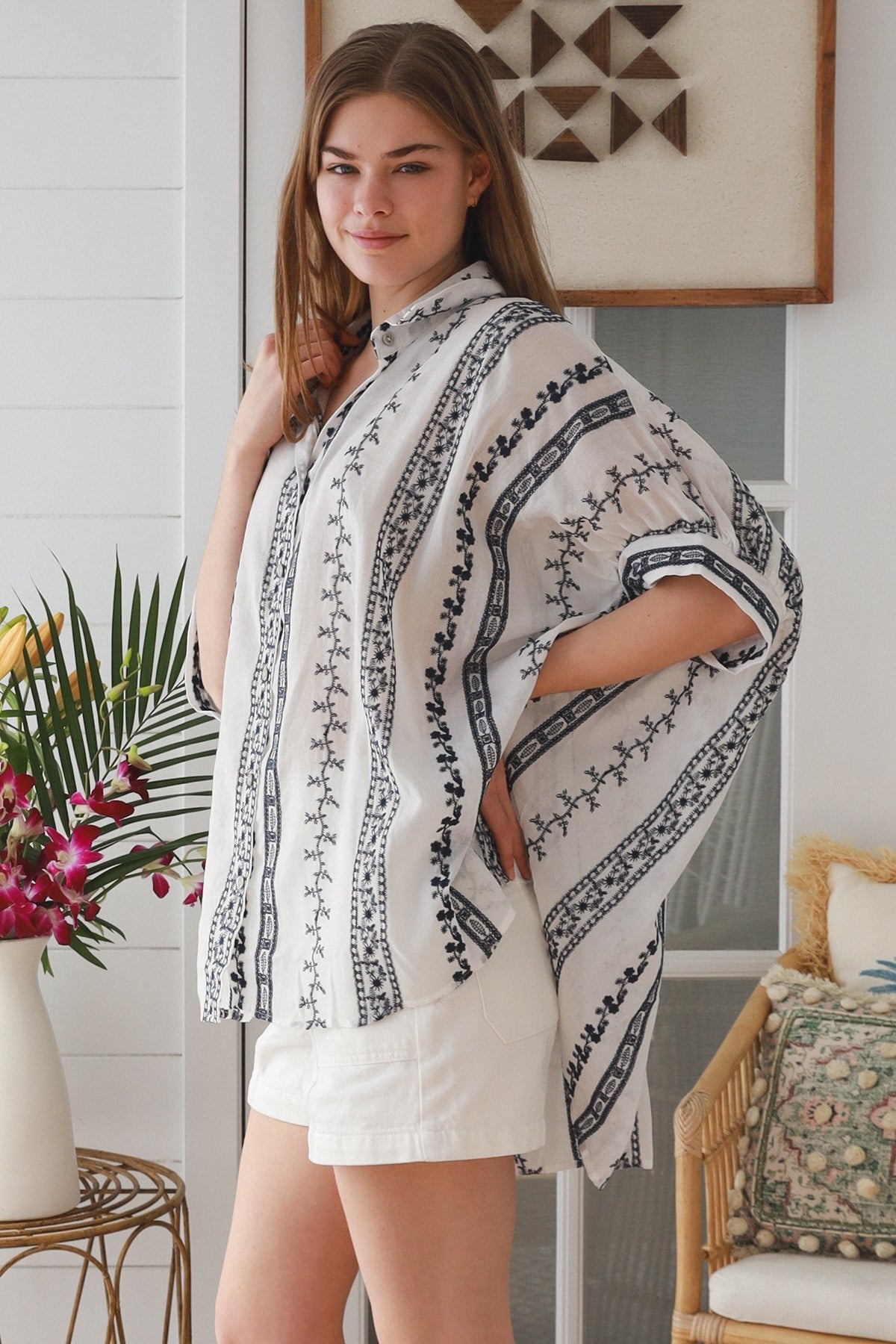 Saskia Shirt - Navy Border Print - Isabella The Label