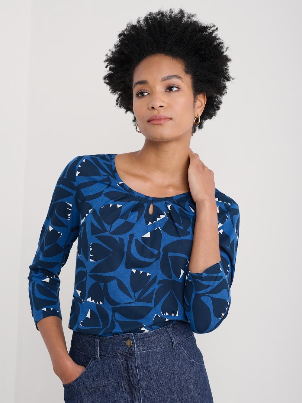 3/4 Appletree Top - Floral Cutout Ink