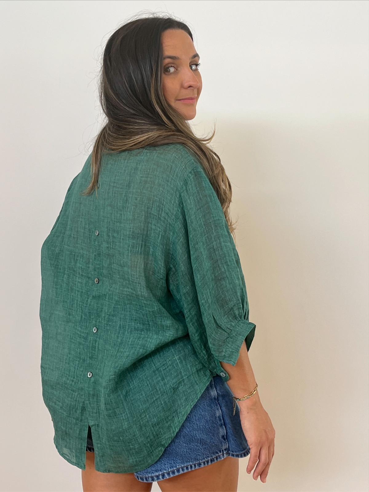 Aurora Linen Shirt - Emerald