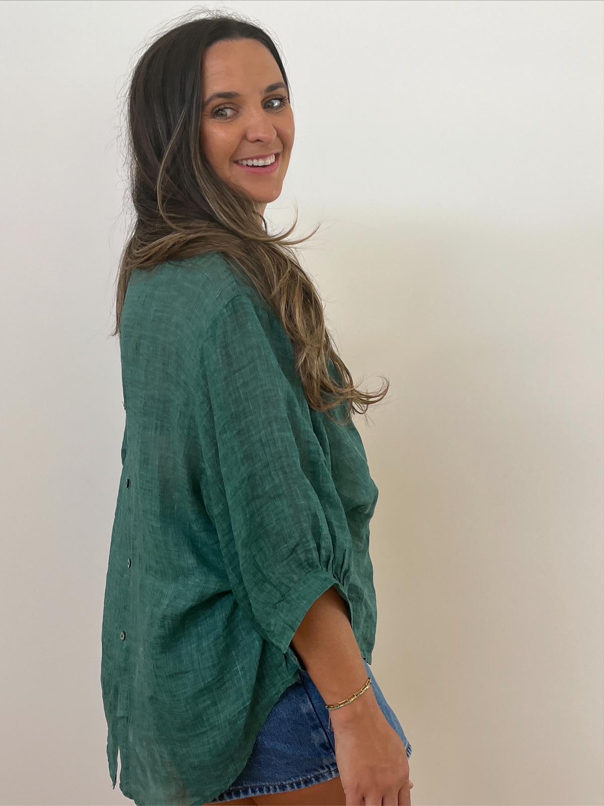 Aurora Linen Shirt - Emerald