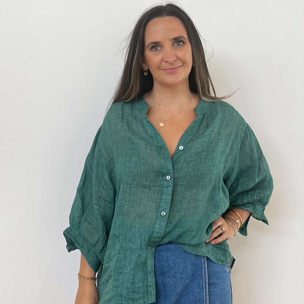 Aurora Linen Shirt - Emerald