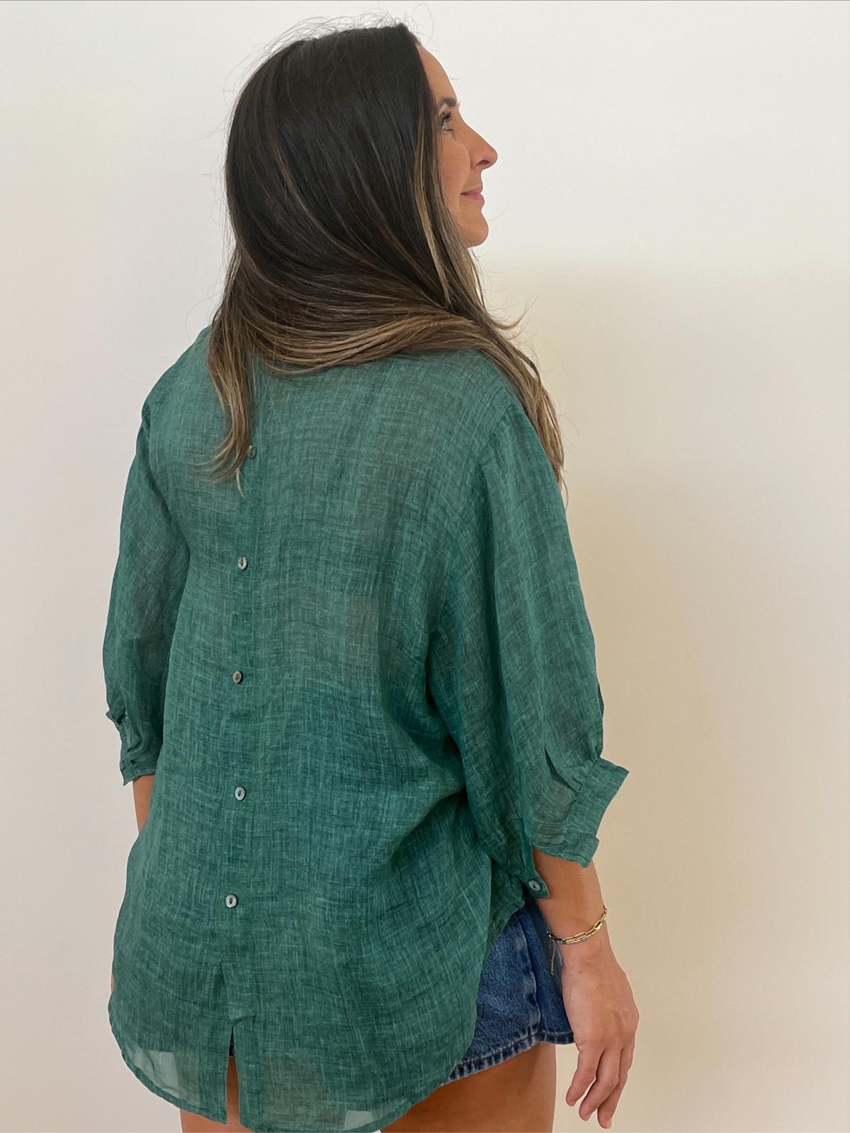 Aurora Linen Shirt - Emerald