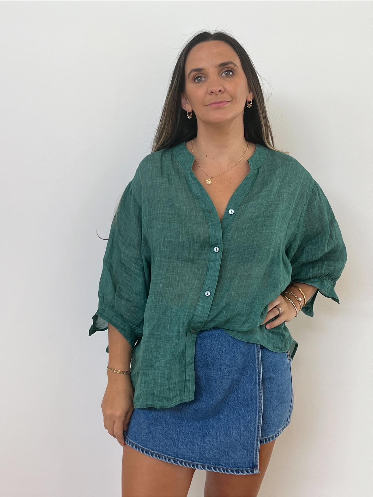 Aurora Linen Shirt - Emerald