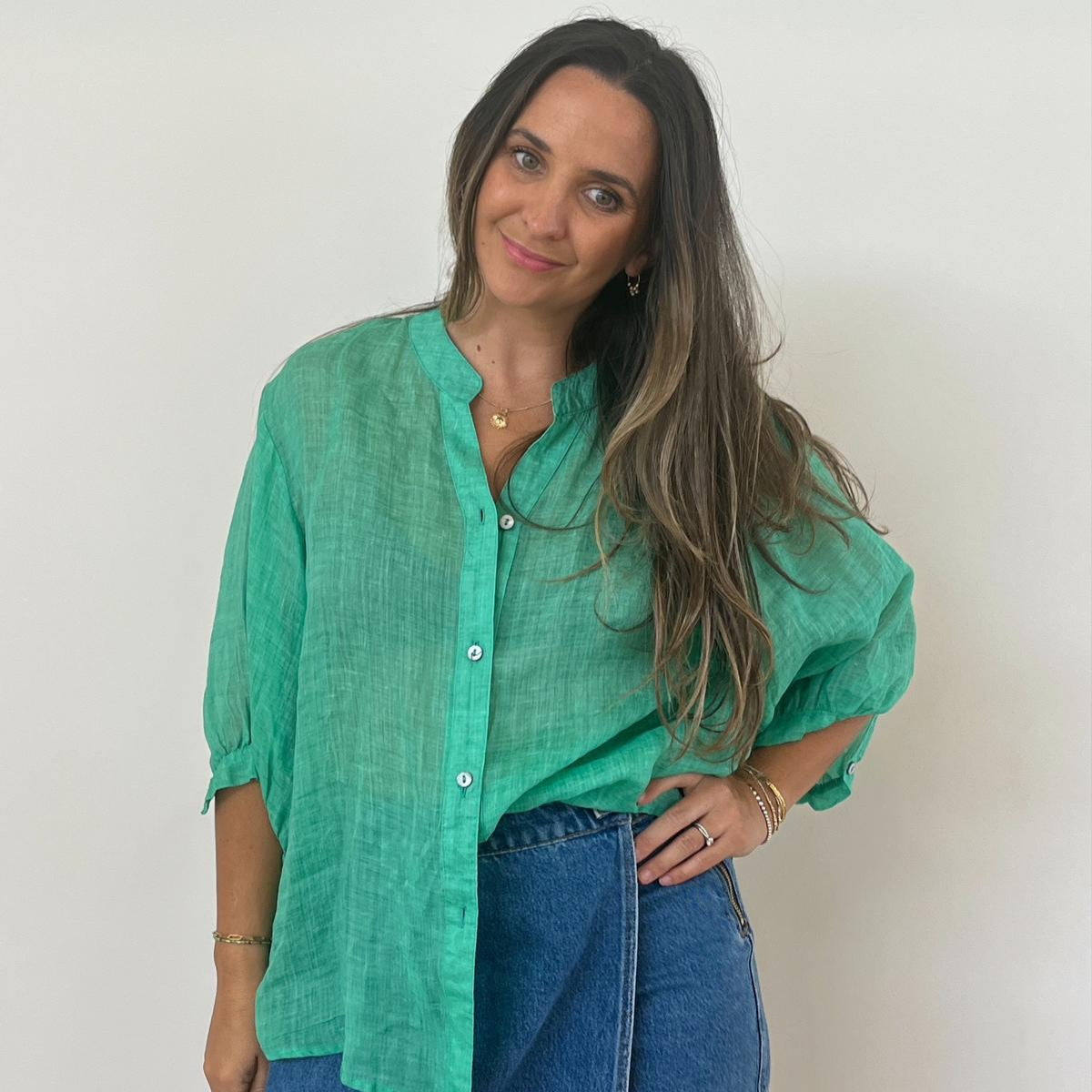 Aurora Linen Shirt - Spring Green