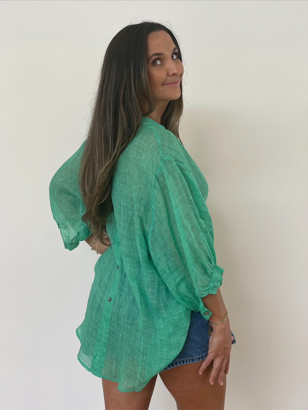 Aurora Linen Shirt - Spring Green