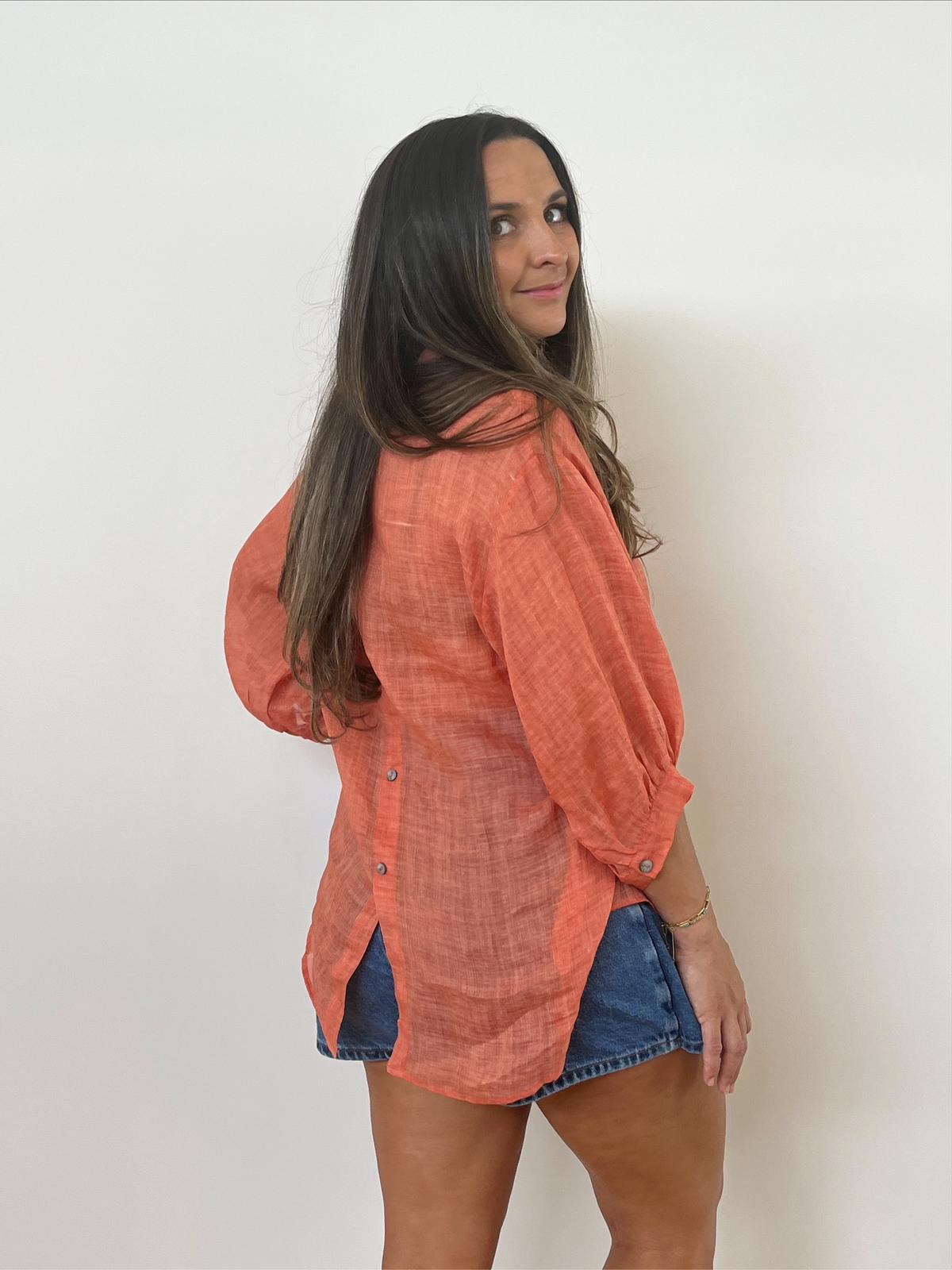Aurora Linen Shirt - Orange