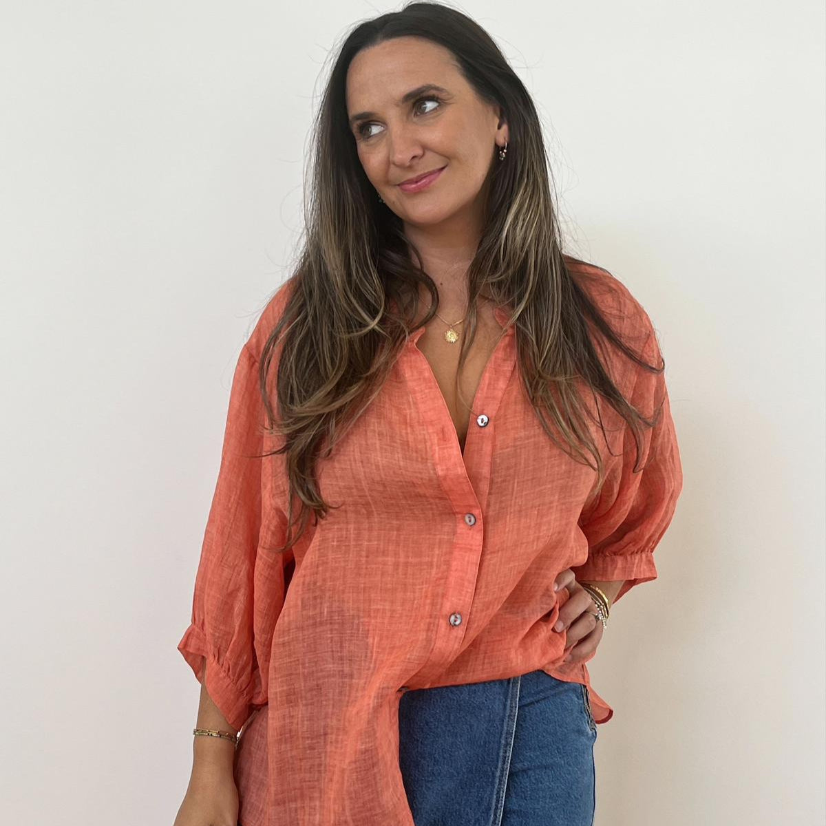 Aurora Linen Shirt - Orange