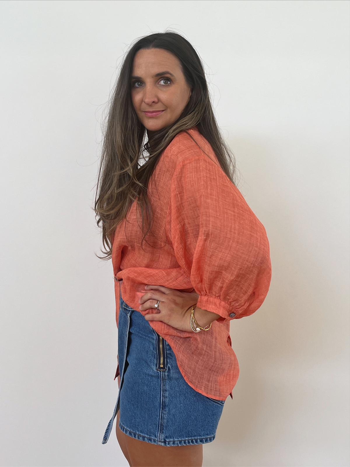 Aurora Linen Shirt - Orange