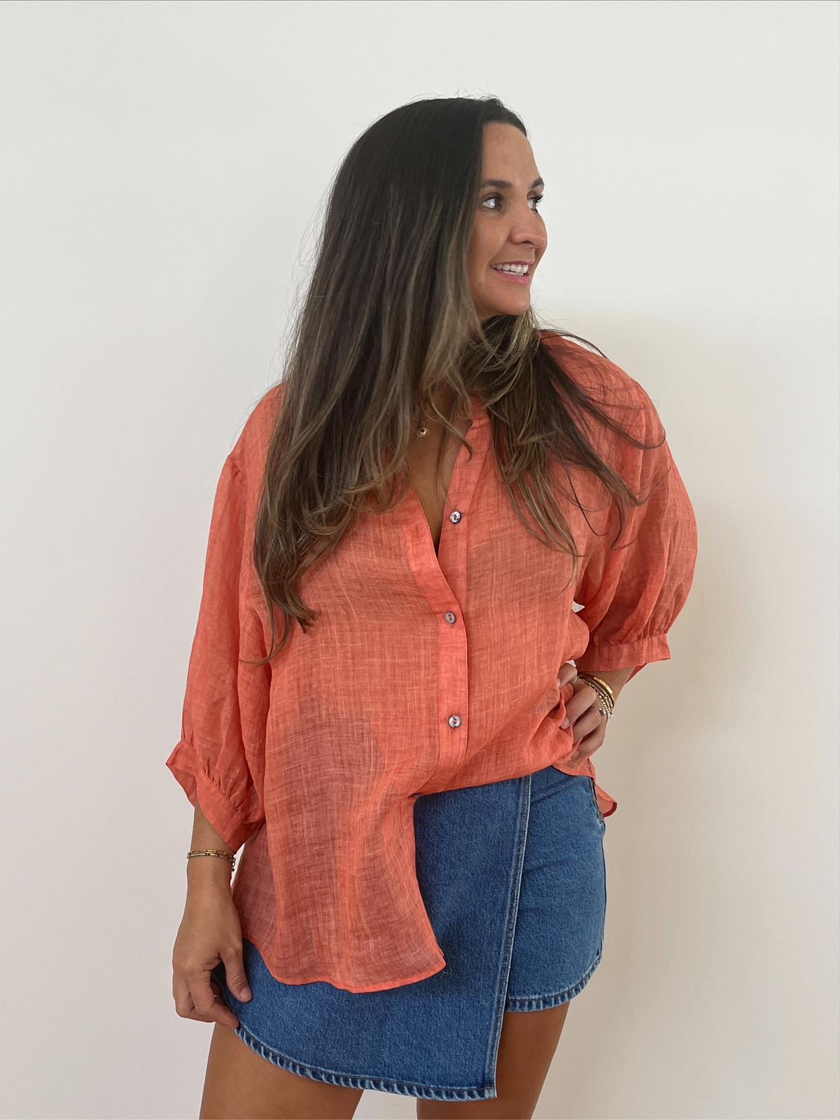 Aurora Linen Shirt - Orange