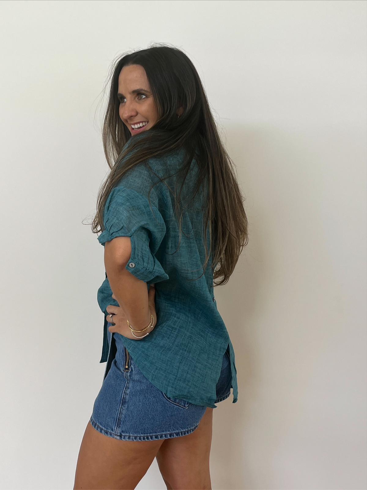 Aurora Linen Shirt - Teal