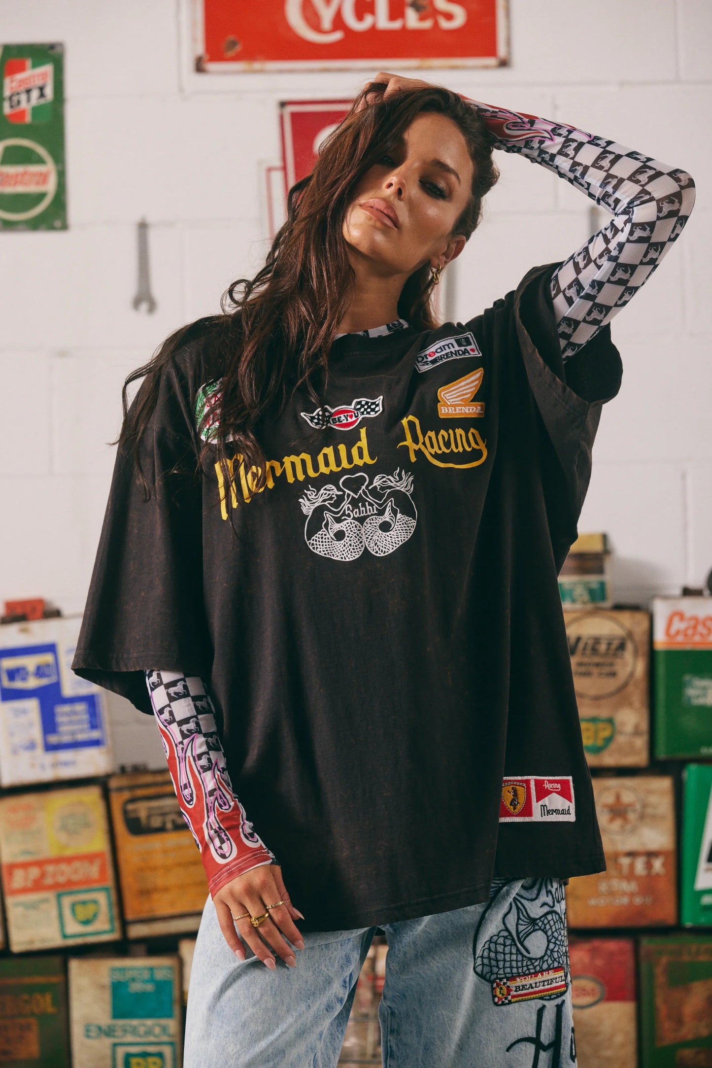 The Very Oversized Racing Badges Tee - Black