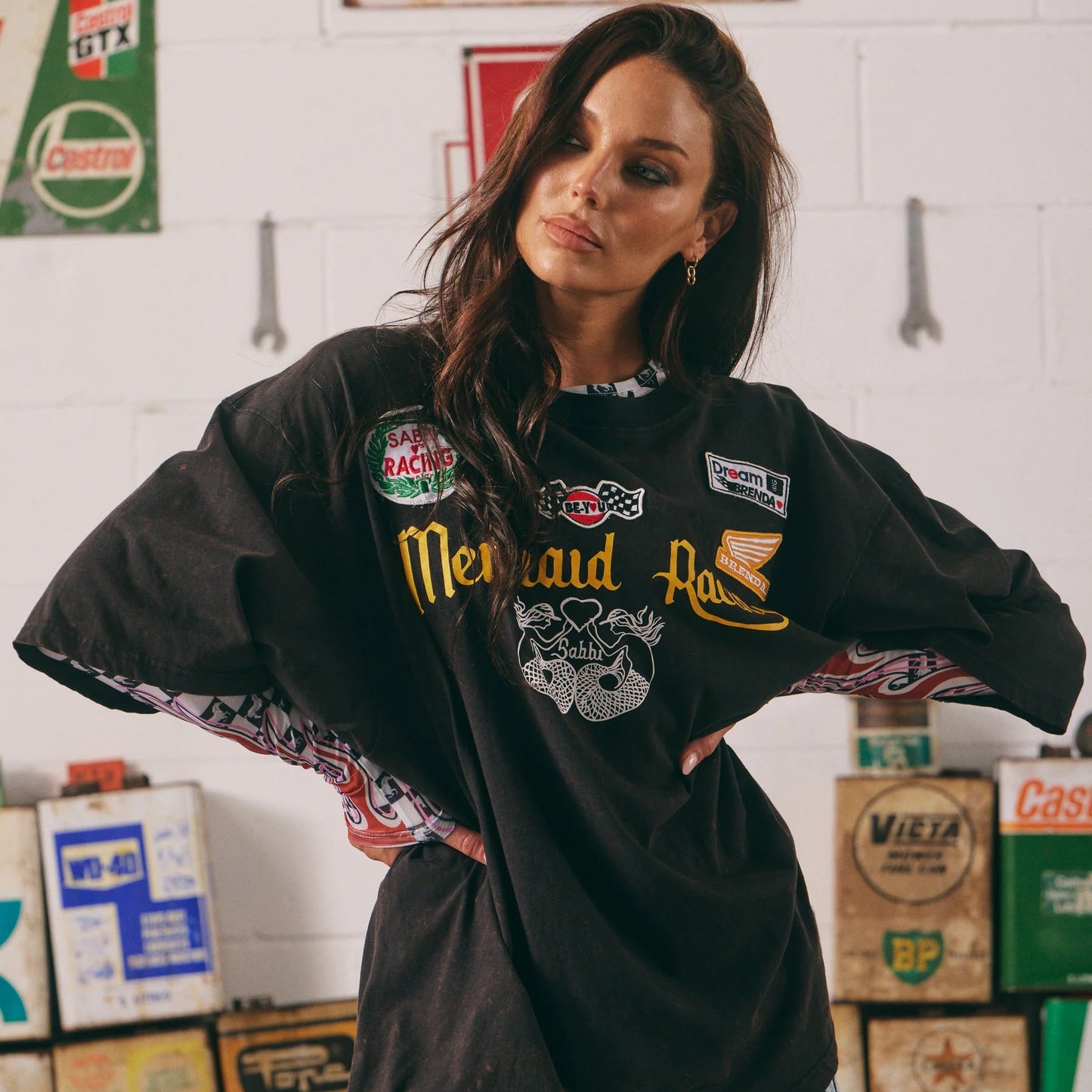 The Very Oversized Racing Badges Tee - Black
