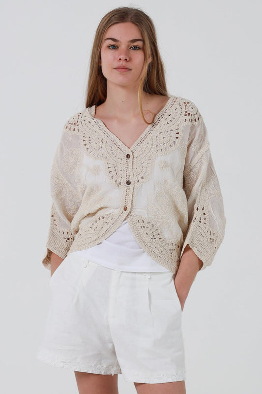 Romy Broderie Top - Beige - Isabella The Label