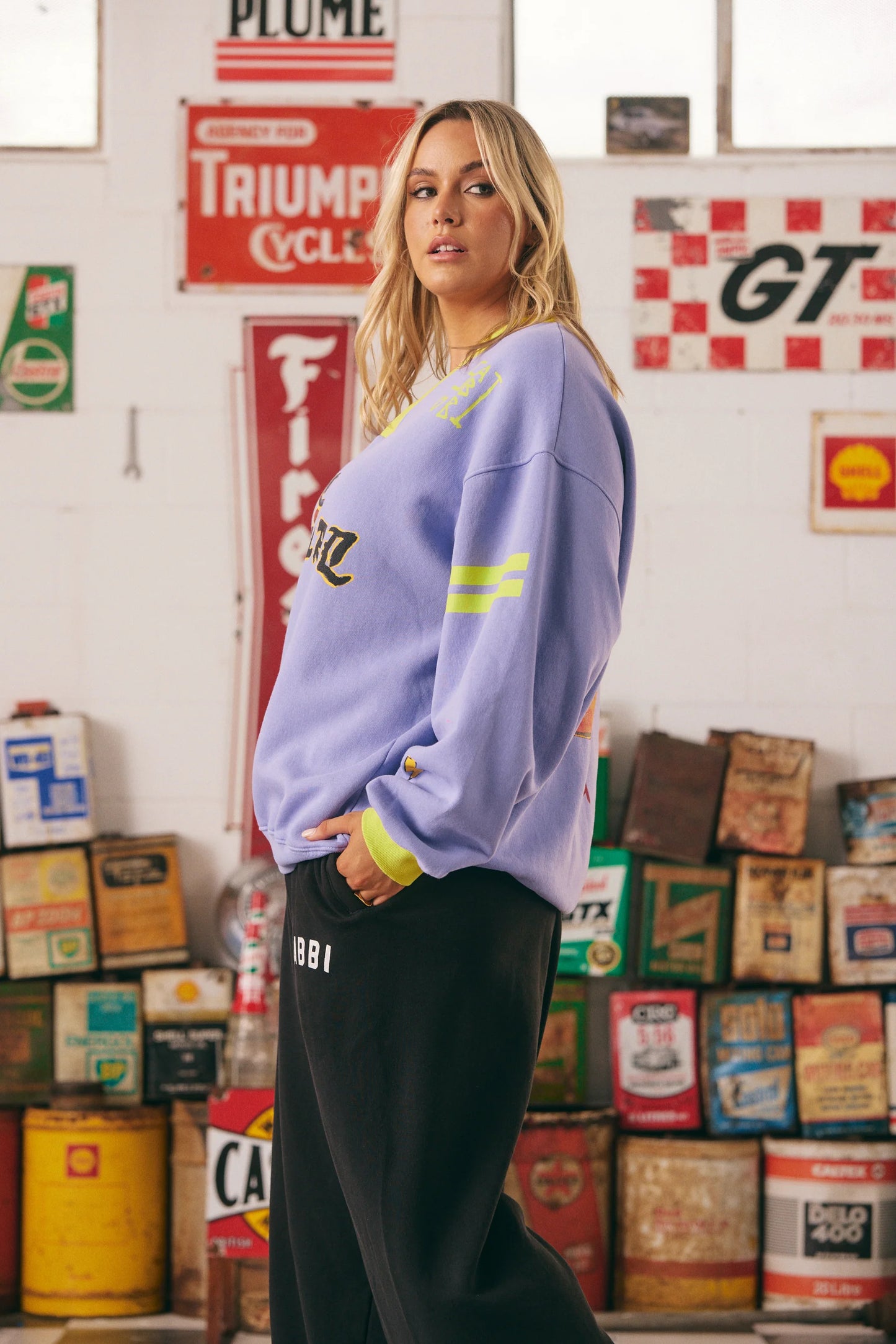 The Born Original V Neck Diego Jumper - Chartreuse and Lilac