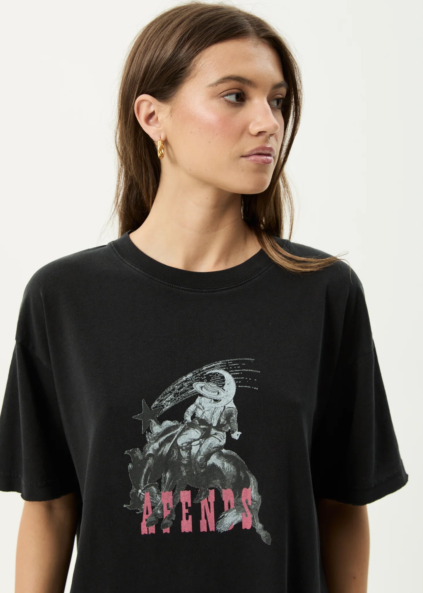 Cosmic Cow Hemp Oversized Tee - Stone Black