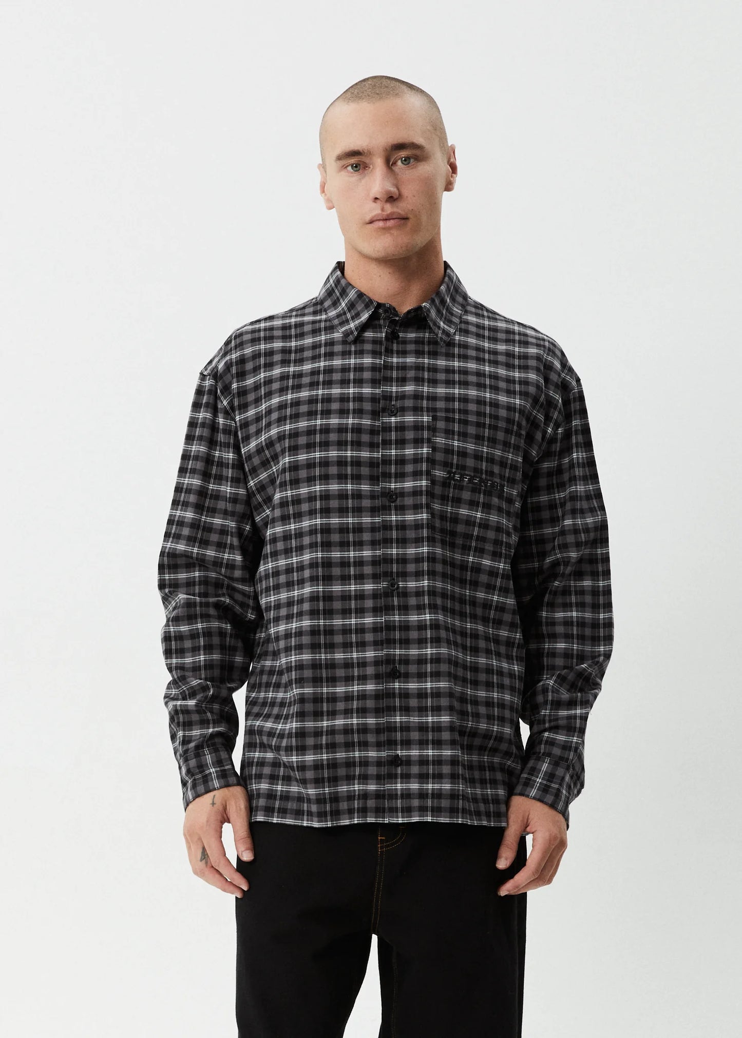 Darkness Recycled Long Sleeve Shirt - Black Check