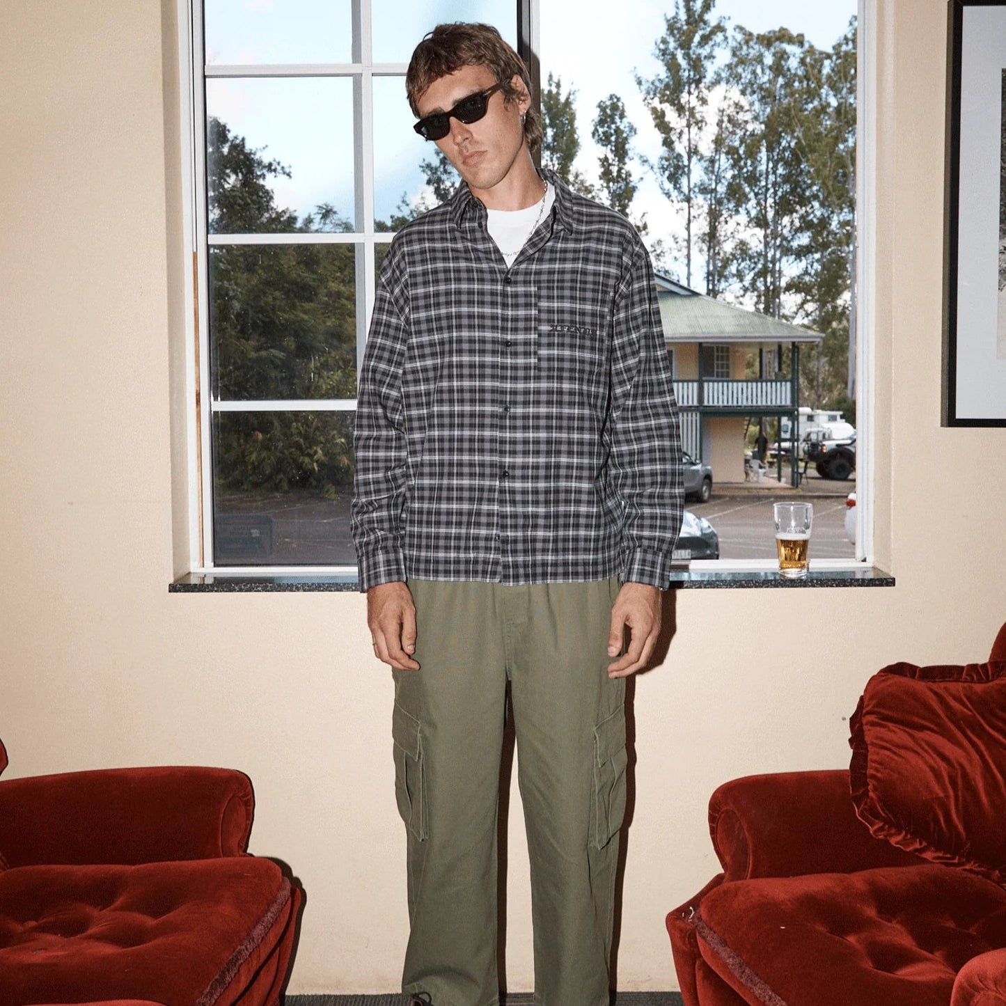 Darkness Recycled Long Sleeve Shirt - Black Check