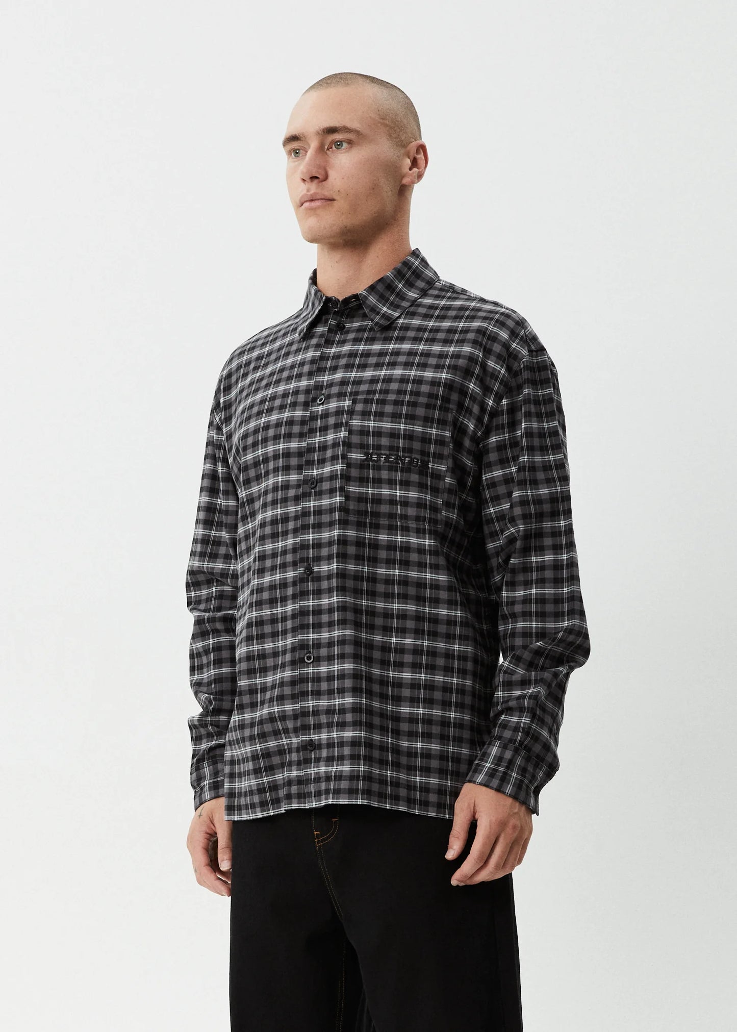 Darkness Recycled Long Sleeve Shirt - Black Check