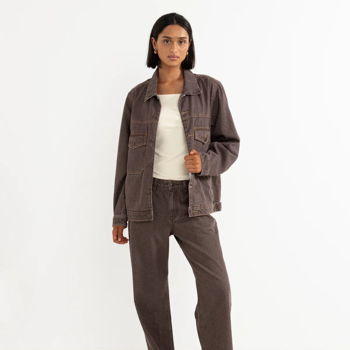 Demi Oversized Denim Jacket - Chocolate