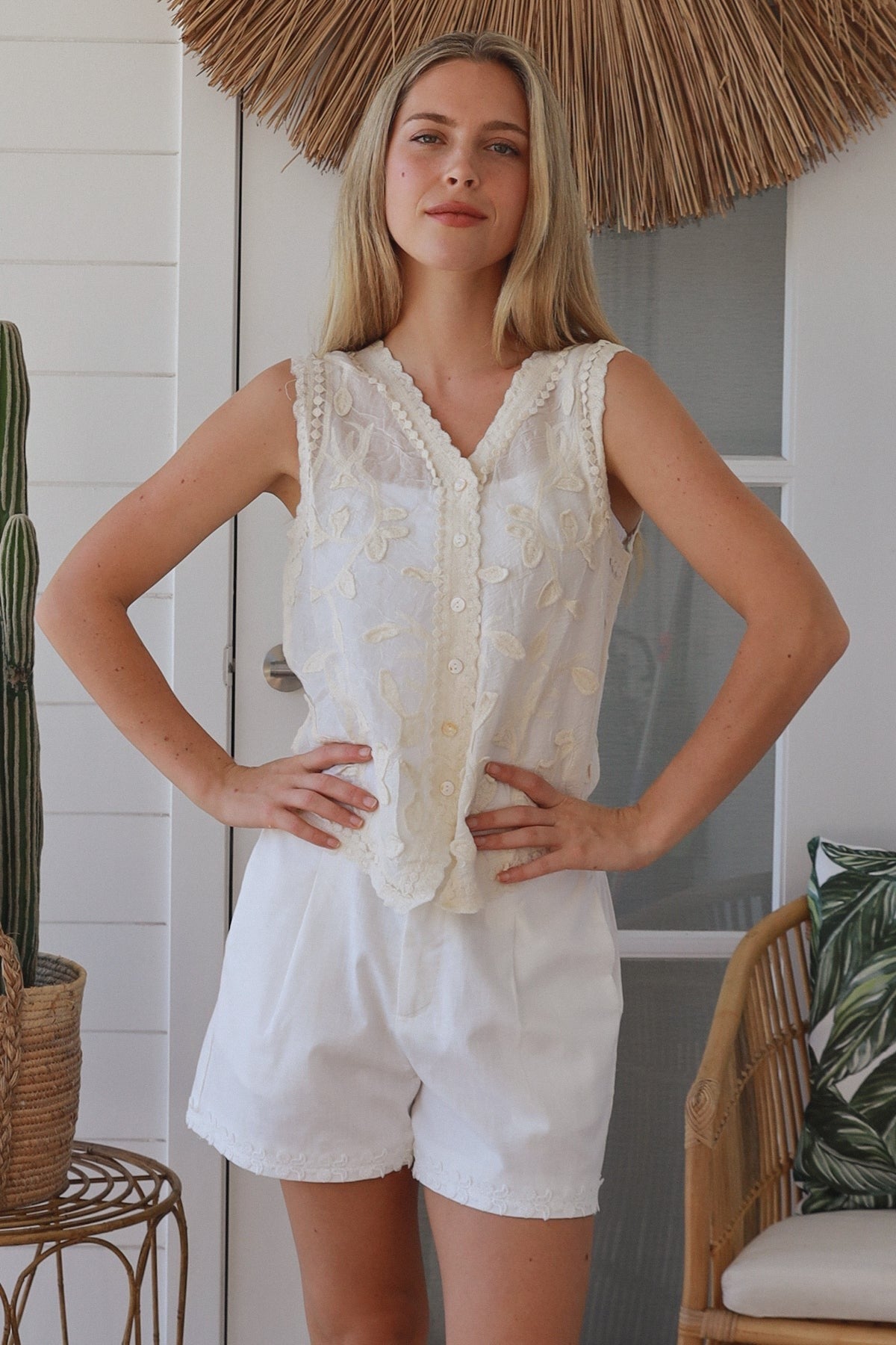 Lottie Embroidered Vest - Cream - Isabella The Label