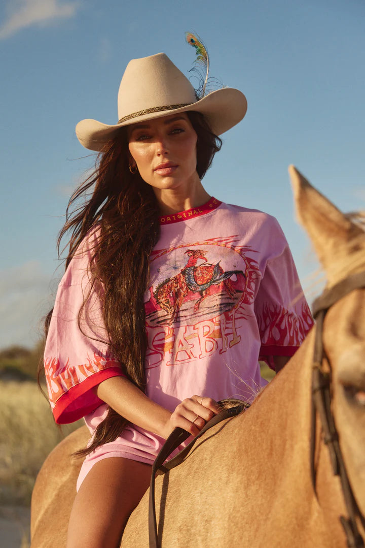 The Flaming Cowboy Tee - Pink