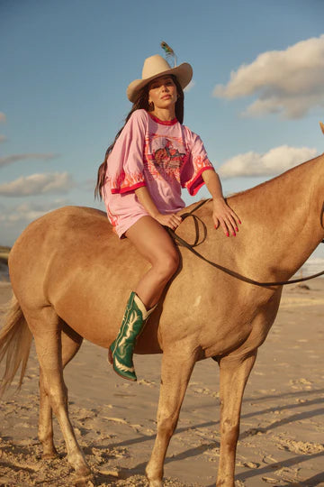 The Flaming Cowboy Tee - Pink