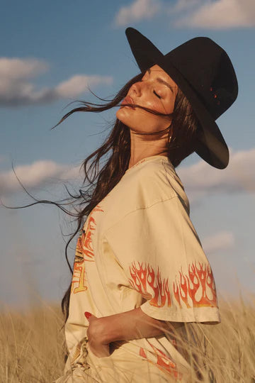 The Flaming Cowboy Tee - Sand