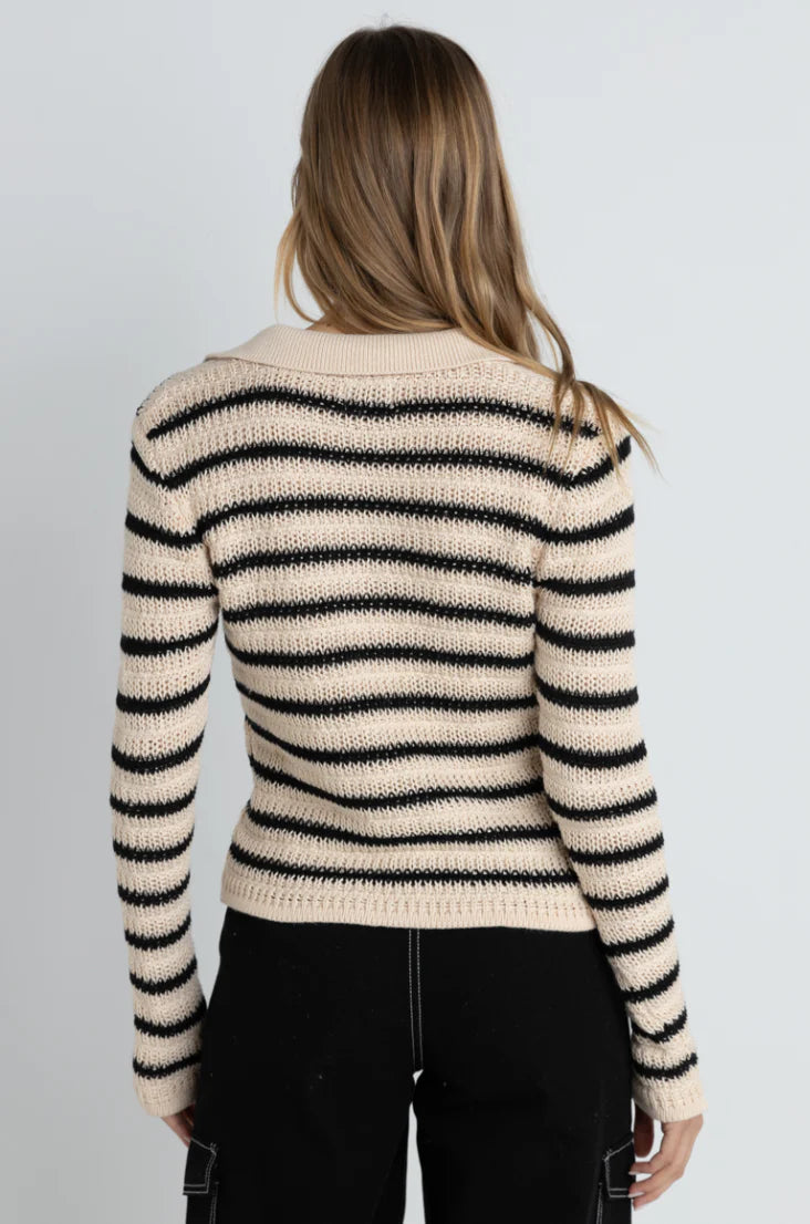 Highline Stripe Long Sleeve Knit Top - Vintage White