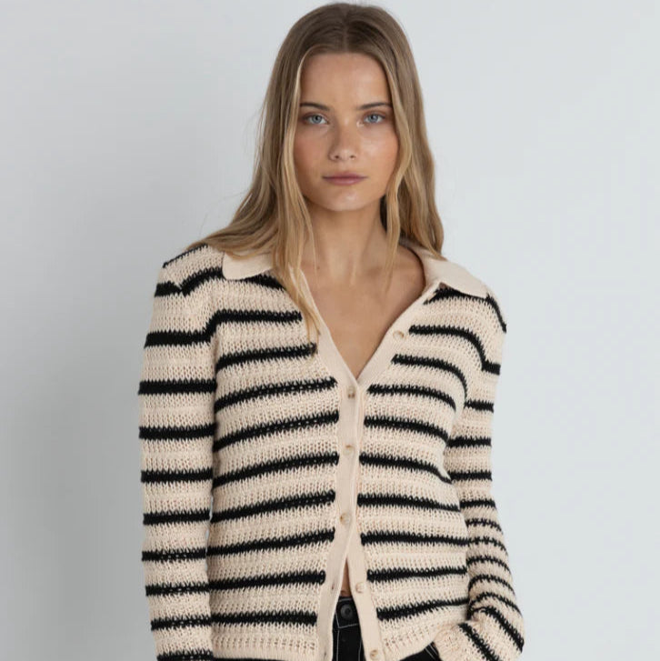 Highline Stripe Long Sleeve Knit Top - Vintage White