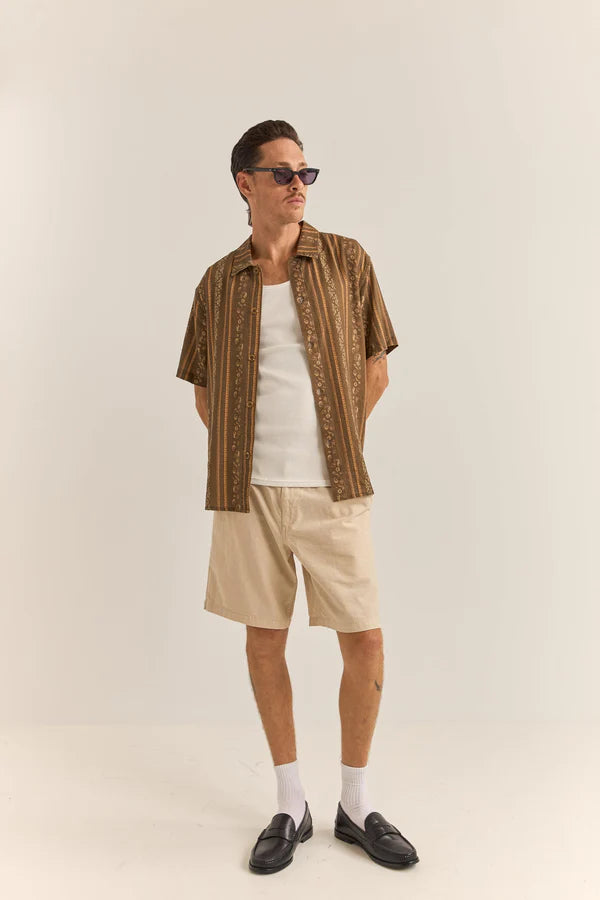 Paisley Stripe SS Shirt - Tobacco