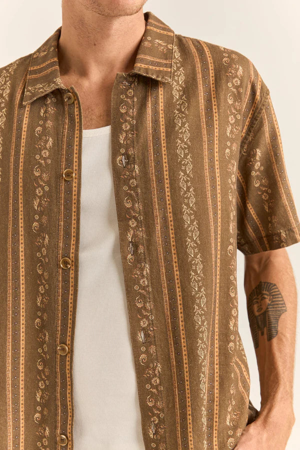 Paisley Stripe SS Shirt - Tobacco